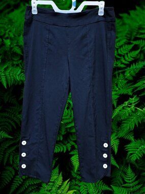 Thin Her Womens Stretch Ankle Pants Pull On Buttons Navy Size 14